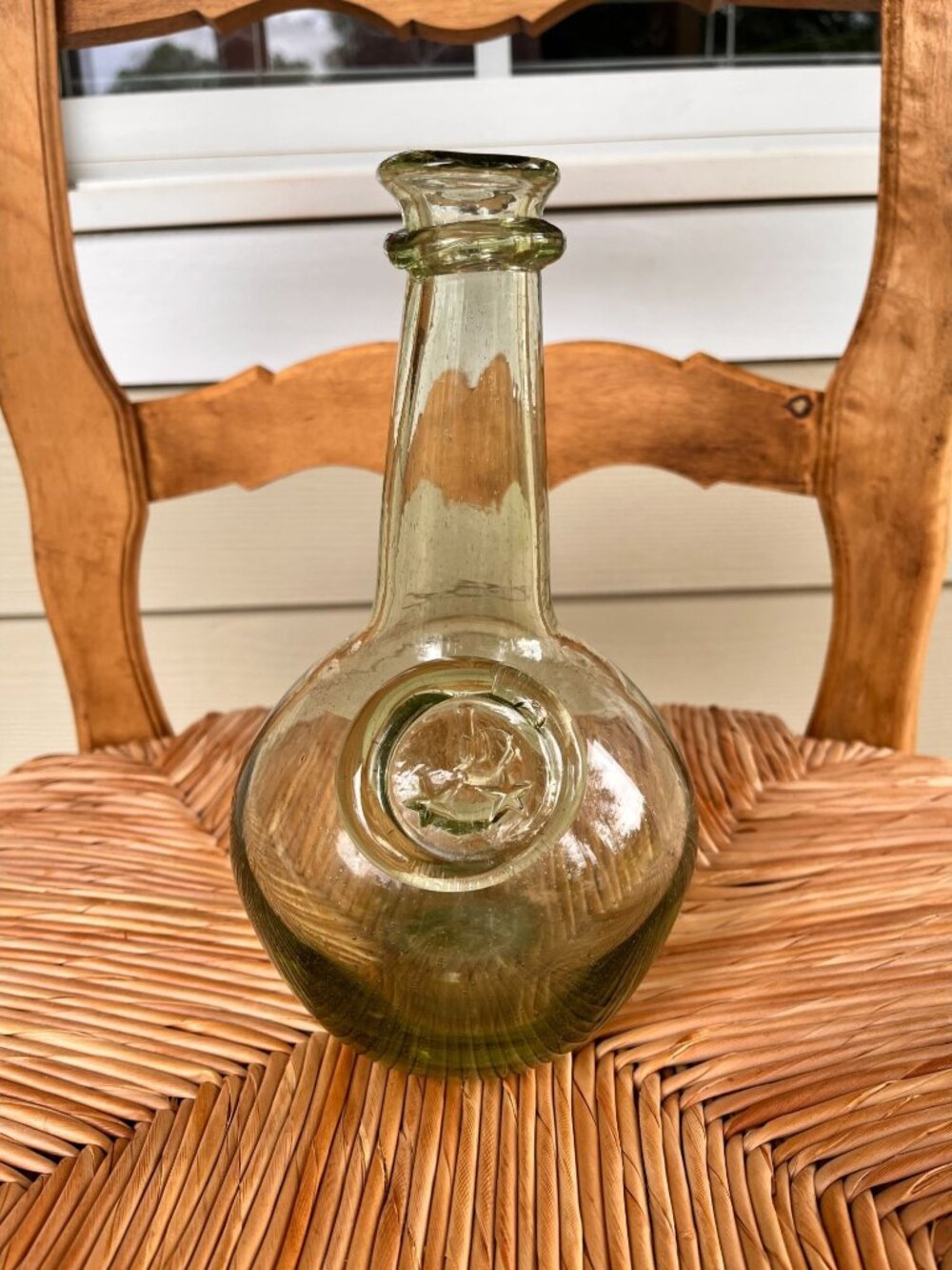 Vintage Jamsetown Hand-Blown Green Glass Decater Bottle 8" Tall